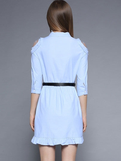 Bowknot Polo Neck Cold Shoulders Belt Women's Dress