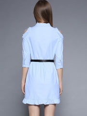 Bowknot Polo Neck Cold Shoulders Belt Women's Dress