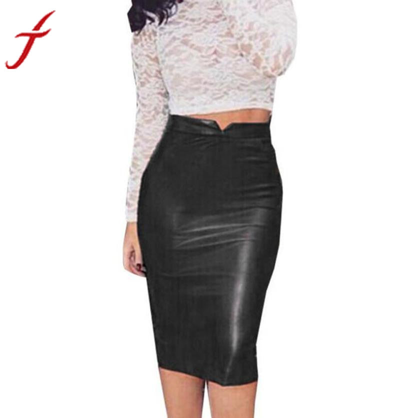 High Waist Classic Faux Leather Skirt