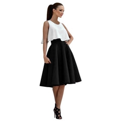 High Waist Skater Flared Pleated Swing Skirt Set#LSN