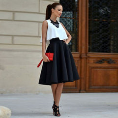 High Waist Skater Flared Pleated Swing Skirt Set#LSN