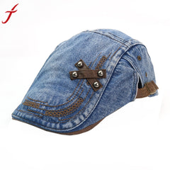 Vintage Denim Beret Cap Peaked