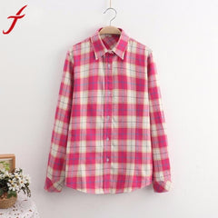 Women Blouses Long Sleeve Plaid Blouse