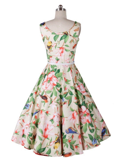 Sleeveless Vintage Floral Belt Women's Day Dress