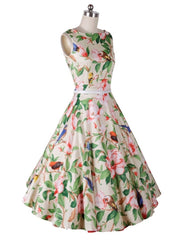 Sleeveless Vintage Floral Belt Women's Day Dress