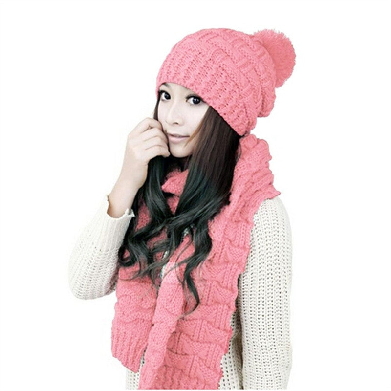 Girls Winter Knitted Thicken Scarf and Hat Set