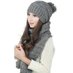 Girls Winter Knitted Thicken Scarf and Hat Set