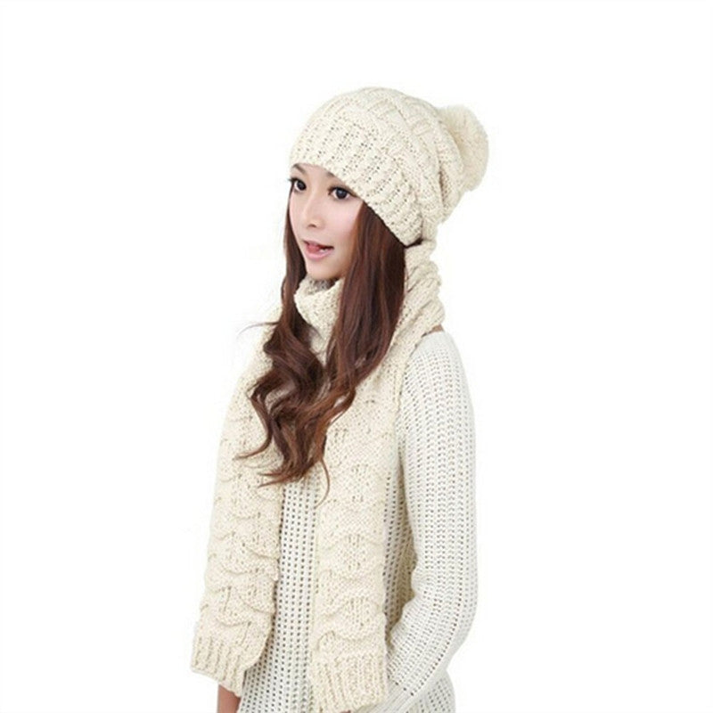 Girls Winter Knitted Thicken Scarf and Hat Set