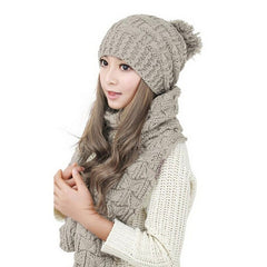Girls Winter Knitted Thicken Scarf and Hat Set
