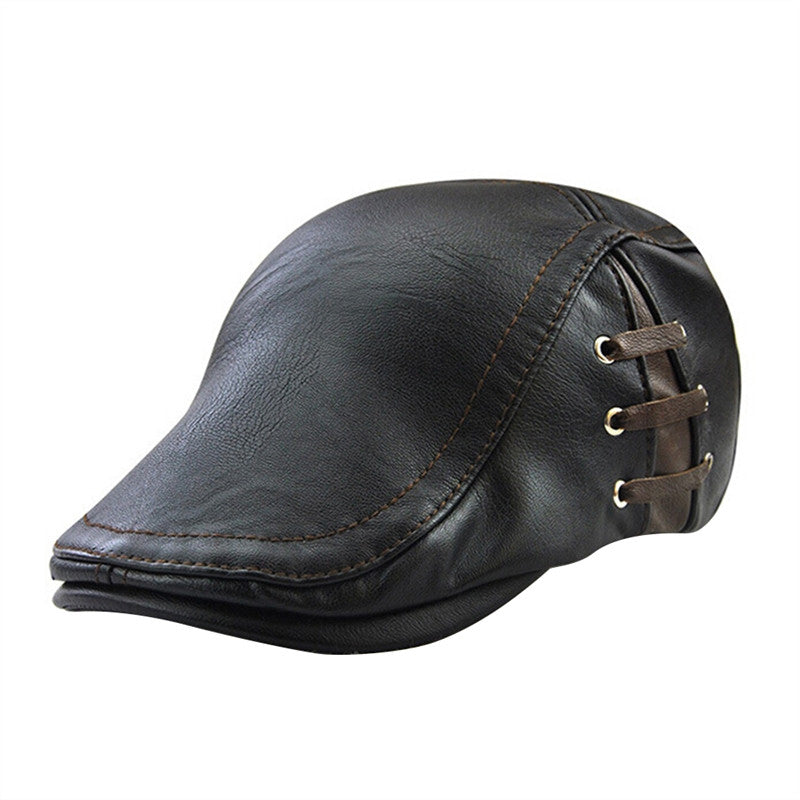 Vintage PU Leather Newsboy Cap