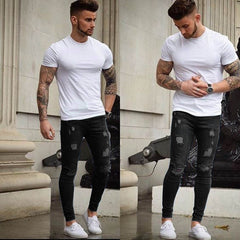 Men's Stretchy Ripped Skinny Biker Jeans