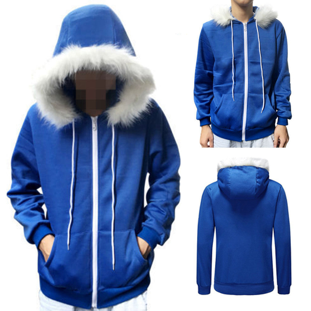 Cosplay Blue Fleece Hooded Jacket Sweater