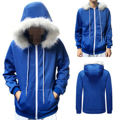 Cosplay Blue Fleece Hooded Jacket Sweater