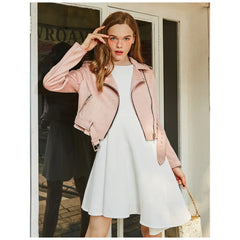 Pure Color Pink Loungewear Biker Jackets