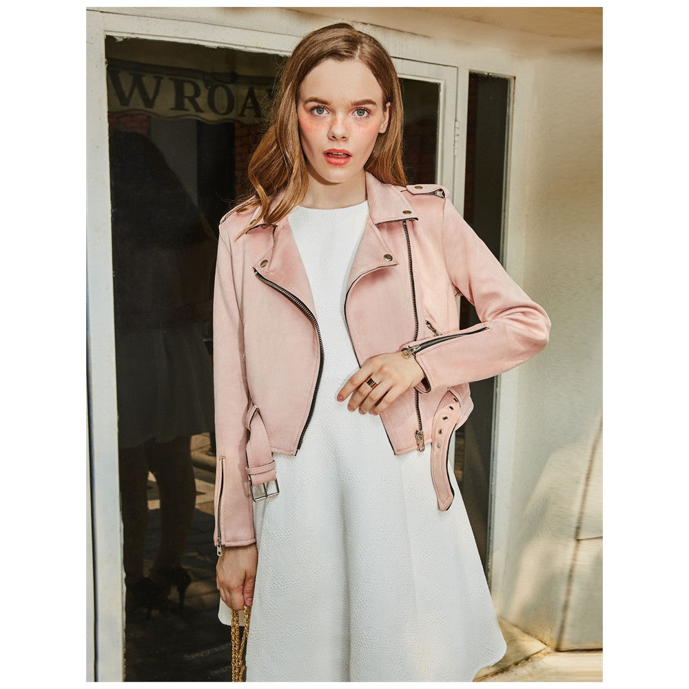 Pure Color Pink Loungewear Biker Jackets