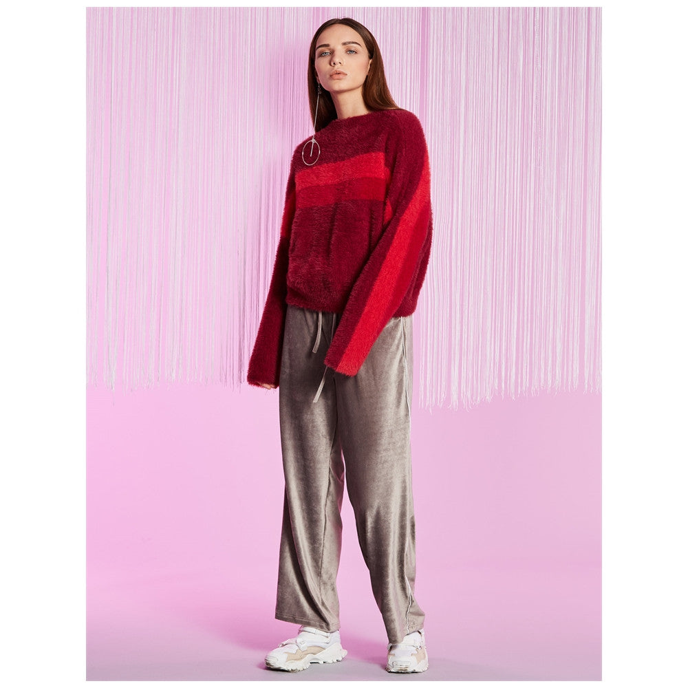 Burgundy Polyester Pullovers Sweater