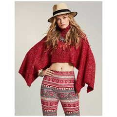 Neck Polyblend Solid Color Ture Red Crop Top