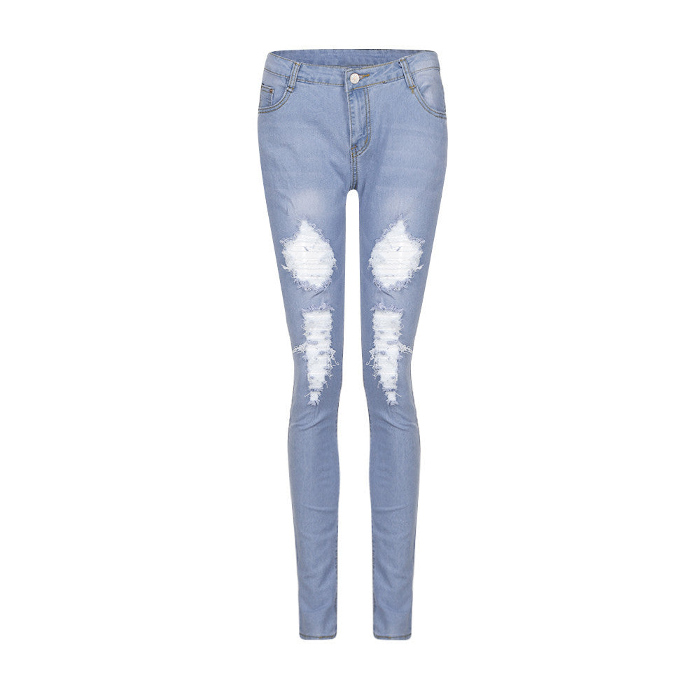 Ripped Holes Jeans Pants High Waist Stretch