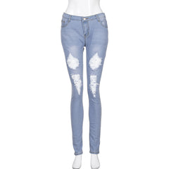 Ripped Holes Jeans Pants High Waist Stretch