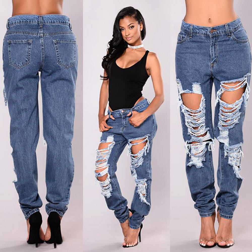 Women Skinny Ripped Holes Jeans
