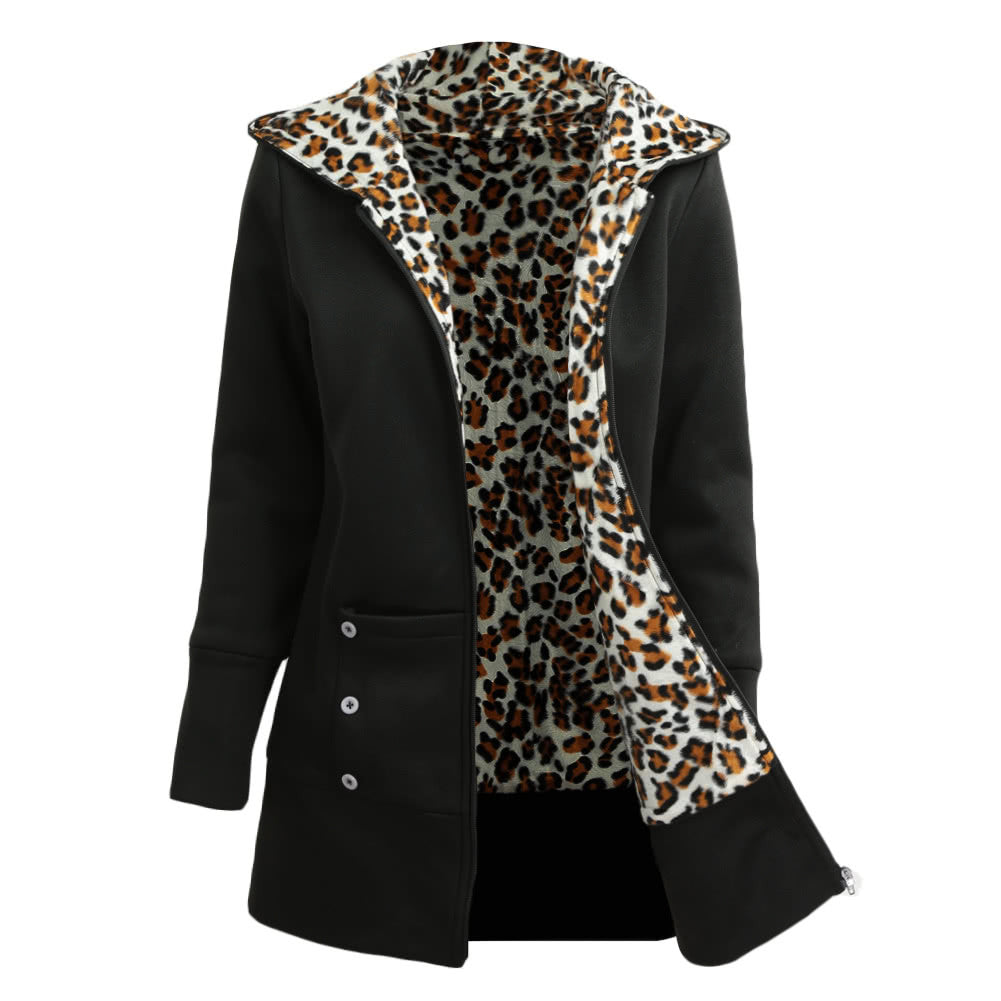 t Leopard Fleece Lining Zipper  Outerwear